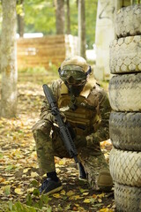 soldier with guns, airsoft russia, russian soldier in the woods with guns