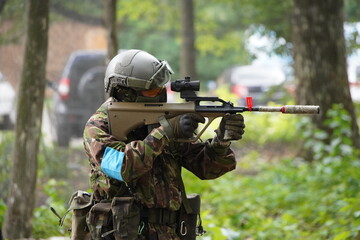 soldier with guns, airsoft russia, russian soldier in the woods with guns