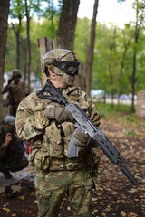 soldier with guns, airsoft russia, russian soldier in the woods with guns