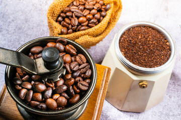 coffee beans and grinder