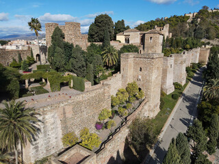 Drone view at Alcazaba fort of Malaga in Spain