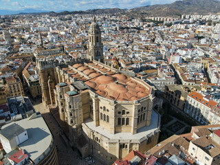 Drone view at the cathedral of Malaga in Spain