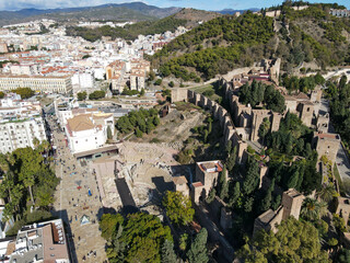 Drone view at the town center of Malaga in Spain