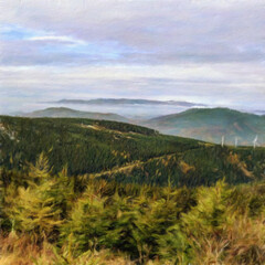 Trendy beautiful travel landscape, bright colors of power of nature. Touristic famous location. Oil painted wall art print in large size, creative drawing design. Contemporary pictorial artwork