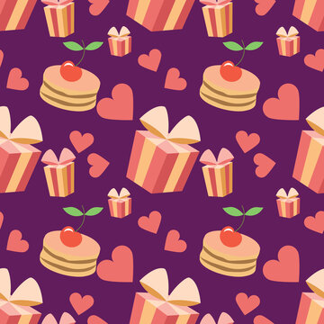 Happy Birthday. Seamless pattern for the celebration, wedding, congratulations and anniversary. Vector image. Isolated objects on a black background.