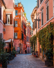 A beautiful side street in the Trastevere area of Rome, Italy