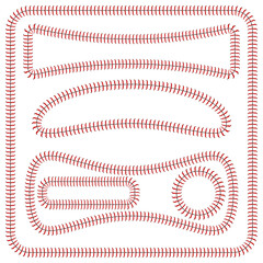 Baseball Stitches and Frames Set Isolated on White Background