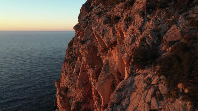 Aerial video of the cliffs in the area of Cap Nono, in Santa Ines, Ibiza.