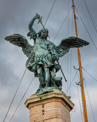 Closeup of the statue of Saint Angelo at the top of Castel Sant'Angelo (Rome, Italy)