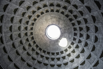 Rome, Italy. Pantheon - the third largest masonry dome in the world with its famous hole in the ceiling. - Powered by Adobe