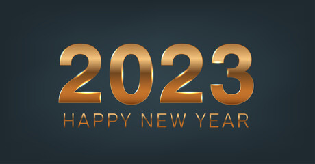 Obraz premium Happy New Year 2023 background template. Holiday vector Illustration of golden numbers 2023. Modern Happy New Year Background
