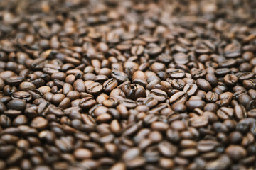 full frame background and texture of roasted coffee beans