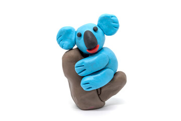 Play dough Koala bear on white background. Handmade clay plasticine