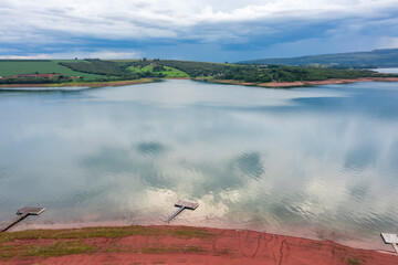 low water level in Furnas dam, Minas Gerais, Brazil