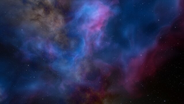 Science fiction illustrarion, deep space nebula, colorful space background with stars 3d render © ANDREI