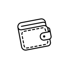 Wallet black outline icon. Cash, money, payment, pay symbol. Purse sign. Business commerce concept. Flat isolated illustration for logo, mobile, app, banner, web design, dev, ui, gui. Vector EPS 10