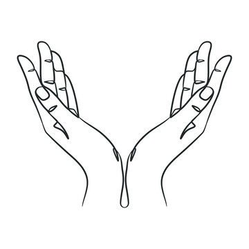 Continuous line drawing of praying hand. Praying hands one line drawing