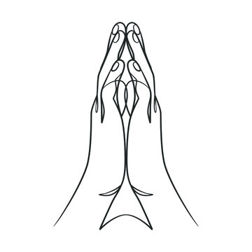 Continuous line drawing of praying hand. Praying hands one line drawing