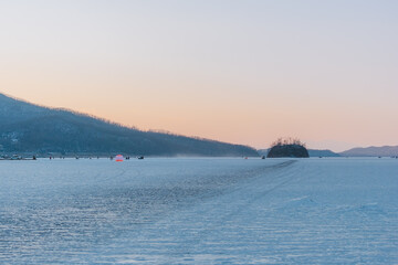 road on the surface of the frozen sea