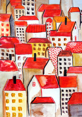 many houses with red roofs