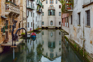 Fototapeta na wymiar Northern Italian town of Treviso in the province of Veneto, it is located close to Treviso, Padua and, Vicenza. View of the city of Treviso Italy. Venetian architecture in Treviso, Italy.