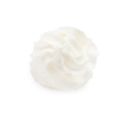 Whipped cream swirl isolated on white background, top view