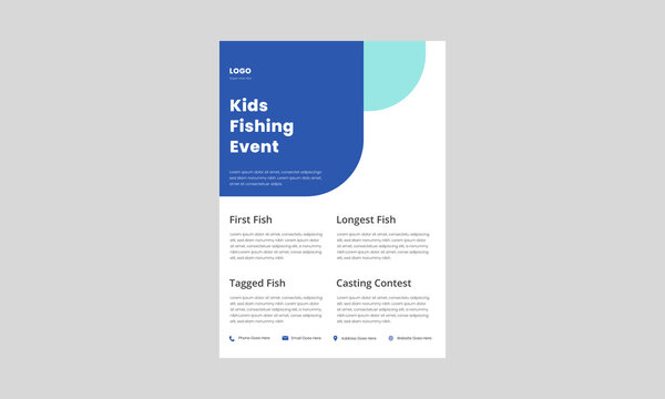 Kids Fishing Derby Flyer Template. Kids Fishing Tournament Poster Leaflet. Fishing Event Design Print Ready.