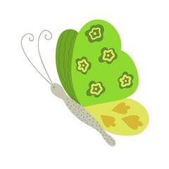Fancy little colorful butterfly in simple flat style vector illustration, symbol of Easter holidays, spring or summer, celebration decor, clipart for cards, banner, springtime decoration, cute insect