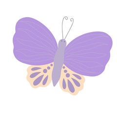 Fancy little colorful butterfly in simple flat style vector illustration, symbol of Easter holidays, spring or summer, celebration decor, clipart for cards, banner, springtime decoration, cute insect