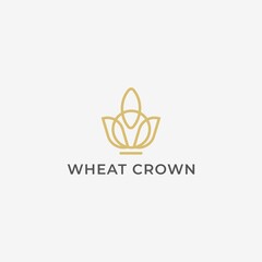 Crown Wheat / grain icon logo vector design. Simple logo for farm, pastry, bakery or food product.