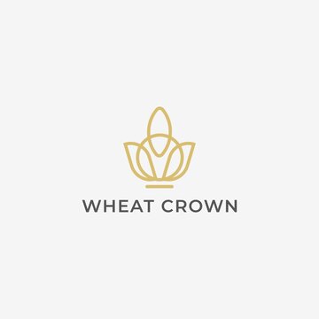 Crown Wheat / grain icon logo vector design. Simple logo for farm, pastry, bakery or food product.