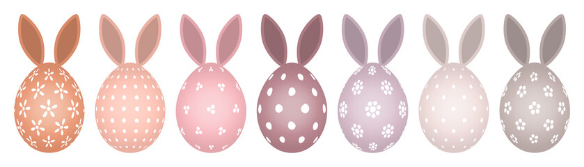 Set 7 Bemalte Ostereier Hasenohren Punkte/Blumen Bunt Verschiedene Farben
