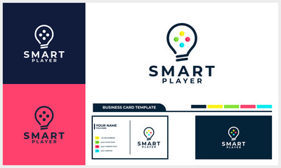 Fototapeta premium light bulb with smart game icon logo concept and business card template