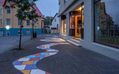 Early morning view of a downtown street in Reykjavik, Iceland