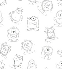 Children's seamless pattern with monsters. Drawn by lines. Idea for children's room, textiles, wallpaper, clothes, posters and other things.