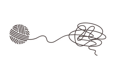 Tangle with tangled thread. Disordered lines. Concept from chaos of thoughts to simplicity and clarity. Illustration of idea of curve, thought process and multitude of solutions