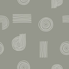 Trendy minimalist seamless pattern with an abstract creative hand-painted composition. Perfect for wall decorations, postcard designs, print, wallpaper, textiles, and brochures. Vector illustration.
