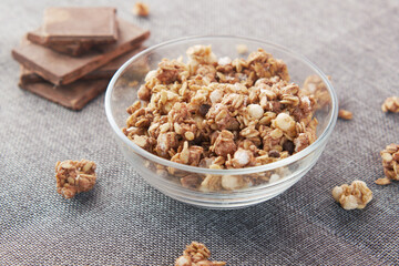 muesli chocolate flavor cereal breakfast in bowl 