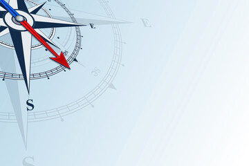 Compass southeast. Compass with wind rose, the arrow points to the southeast. Compass on a blue background. Compass illustrations can be used as background