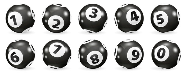 Set of black and white Lottery balls. Bingo balls set. Bingo balls with numbers. Lottery Number...