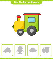 Naklejka premium Find the correct shadow. Find and match the correct shadow of Train. Educational children game, printable worksheet, vector illustration