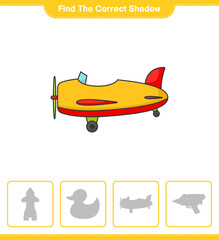 Fototapeta premium Find the correct shadow. Find and match the correct shadow of Plane. Educational children game, printable worksheet, vector illustration