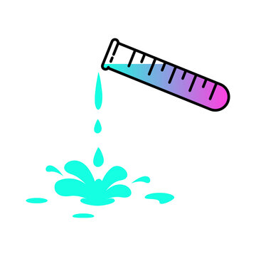 test tube with chemical liquid pouring and splashing icon illustration for illustration, or educational template