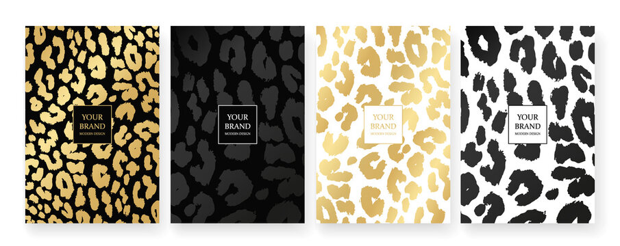 Fashionable abstract cover design set. Luxury background. Leopard pattern (animal print). Luxury premium background pattern for menu, elite sale, luxe invite template, ​formal invitation