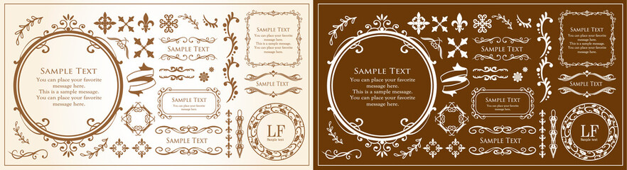 春の植物モチーフのフレームセット。ビンテージフラワー。装飾デザイン。流行りのあしらい