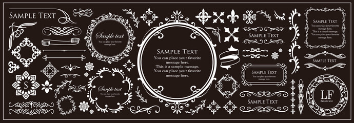 春の植物モチーフのフレームセット。ビンテージフラワー。装飾デザイン。流行りのあしらい