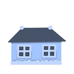 Blue  flat designed house in cartoon style