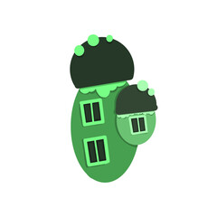 Green  flat designed house in cartoon style