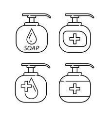 Gel and spray to cleaning and disinfection virus, disinfectant solution. Set icons in flat style.