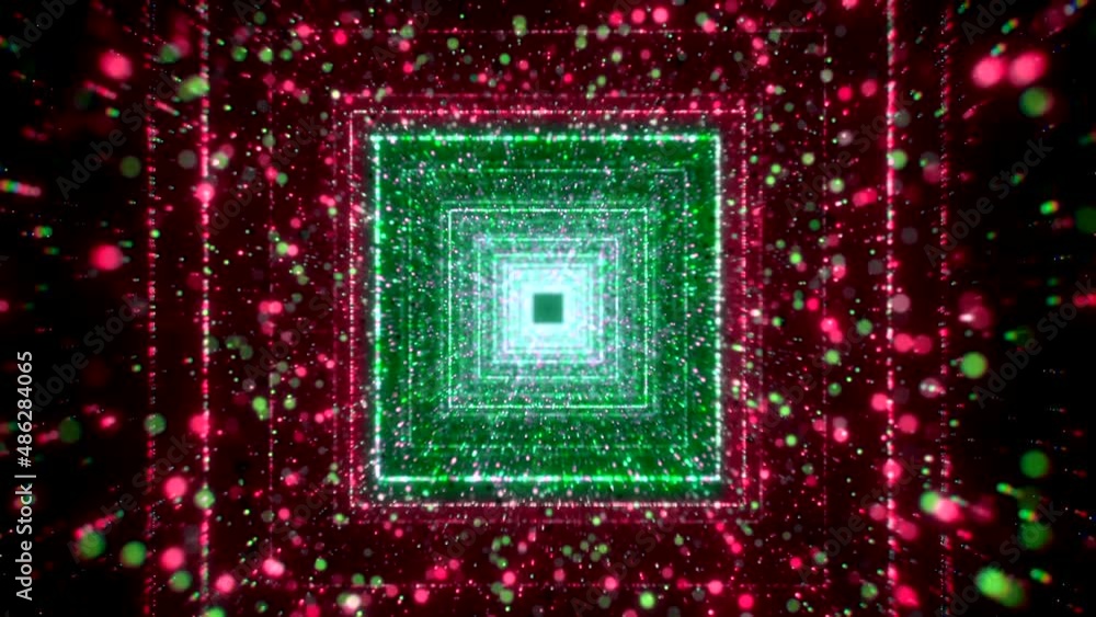 Aufkleber quare corridor with glowing lines and particles. motion. beautiful space corridor with colorful part
